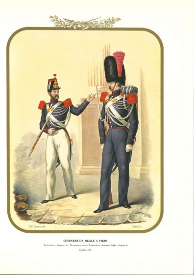Royal Gendarmerie on foot is a lithograph by Antonio Zezon. Naples 1853.