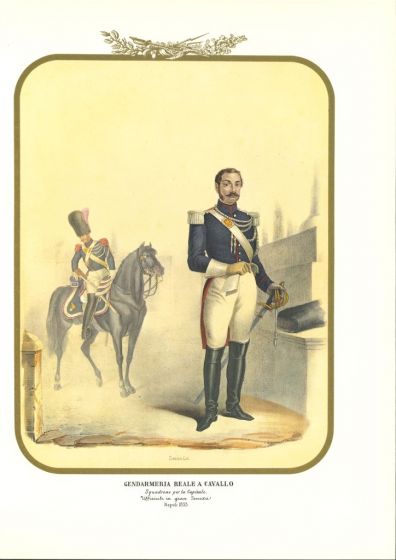Royal Gendarmerie on horseback is a lithograph by Antonio Zezon. Naples 1853.