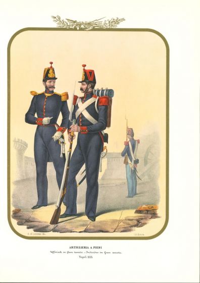 Artillery on foot is a lithograph by Antonio Zezon. Naples 1853