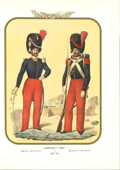 Carabinieri on foot is a lithograph by Antonio Zezon. Naples 1853
