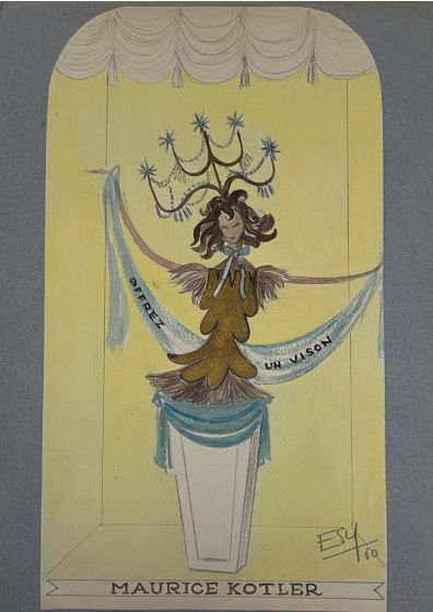 "Maurice Kotler" 1960's is an original drawing in mixed media on paper glued on grey cardboard, realized by Esy Beluzzi. 