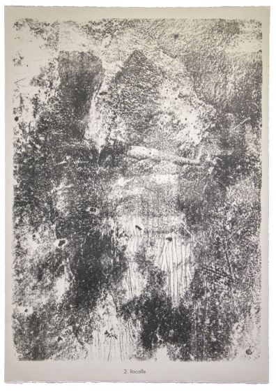 Rocaille is an original lithograph on watermarked paper "Arc". Abstract composition by the French artist Jean Dubuffet. From the album of "Territoires" (1953-1959). In excellent conditions.