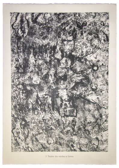 Theatre de meches et larmes is an original lithograph on watermarked paper "Arc". Abstract composition by the French artist Jean Dubuffet. From the album of "Theatre du sol" (1953-1959). In excellent conditions.