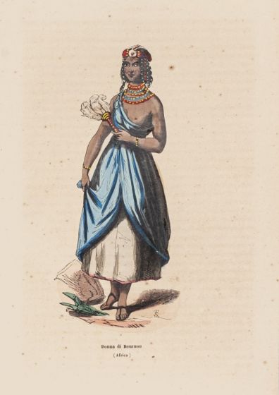 "Donna di Bournou" is an original lithograph on ivory-colorated paper by Anonymous Artist of XIX Century.