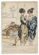 "Bourgeoisie"  is an original watercolored ink drawing on ivory-colored paper, signed by Luigi  Bompard (1879-1953).