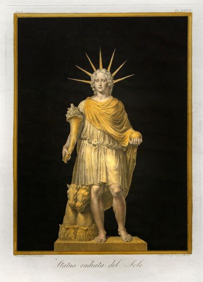 B. Nocchi, D. Cunego, Statua radiata dal Sole, Hand-watercolored Etching, Rome, 1821.