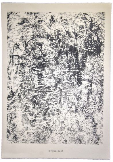 Paysage au sol is an original lithograph on watermarked paper "Arc". Abstract composition by the French artist Jean Dubuffet. From the album of "Theatre du sol" (1953-1959). In excellent conditions.