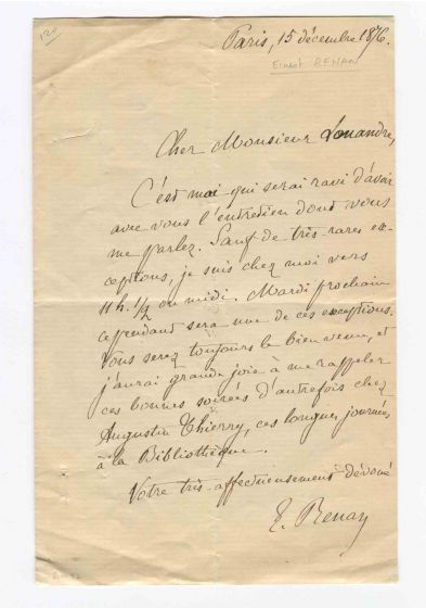 Autograph Letter Ernest Renan