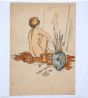 "Nude"  is an original erotic ink and watercolor drawing on ivory-colored paper, glued on white paper, realized by Anonymous Artist of the XX Century.