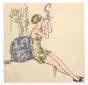 "Woman Figure"  is an original erotic ink and watercolor drawing on ivory-colored paper, glued on white paper, realized by Anonymous Artist of the XX Century.