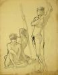 Figures is an original drawing in watercolor and China ink on paper glued on ivory-colored cardboard, realized by Bernard Paquet, Canadian Artist.