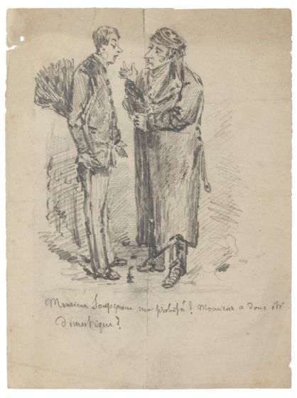 "Figures" is an original drawing in tempera on paper, realized by an Anonymous Artist of the XX Century . 
