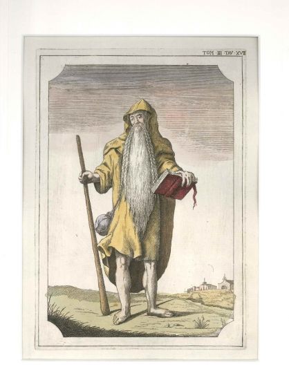 G. Pivati, Wise man with the Holy Scriptures, hand-Watercolored Etch, 1746-51, Feast, Etching, Wartercolour, Old Masters, Uses, Costumes, Asia, America, Sacred, profane, Dictionnary, Scientific, Curious, Church, dogma, Gianfrancesco, Pivati, Venice, Miloc