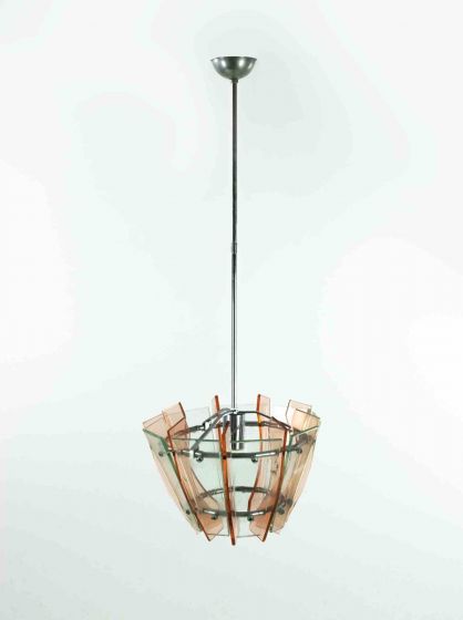 Pink and Green Vintage Chandelier - Italy 1970s