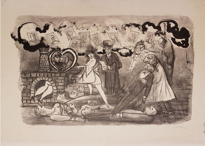 Mino Maccari, Funeral Love, 1967, Litograph, Modern Art, Artwork,