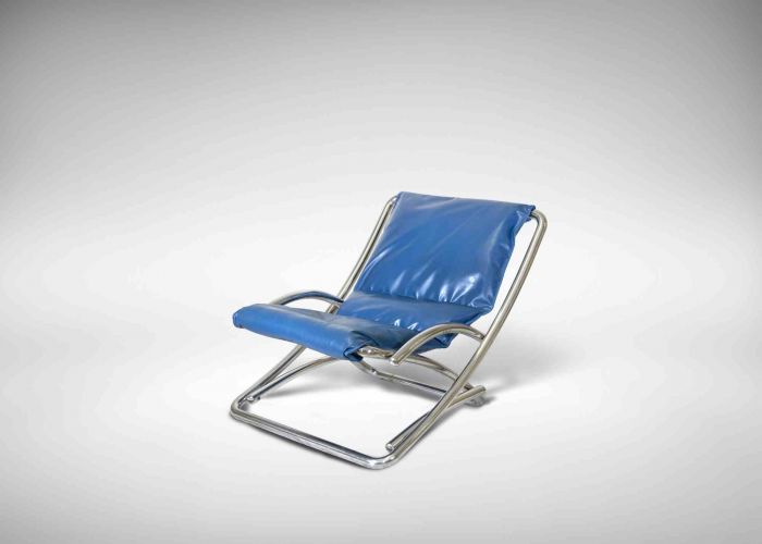 Folding Tubular Chromed Steel Deckchair - Design Furniture 