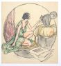 "Woman Figure"  is an original erotic ink and colored pastels drawing on ivory-colored paper, glued on white paper, realized by Anonymous Artist of the XX Century.