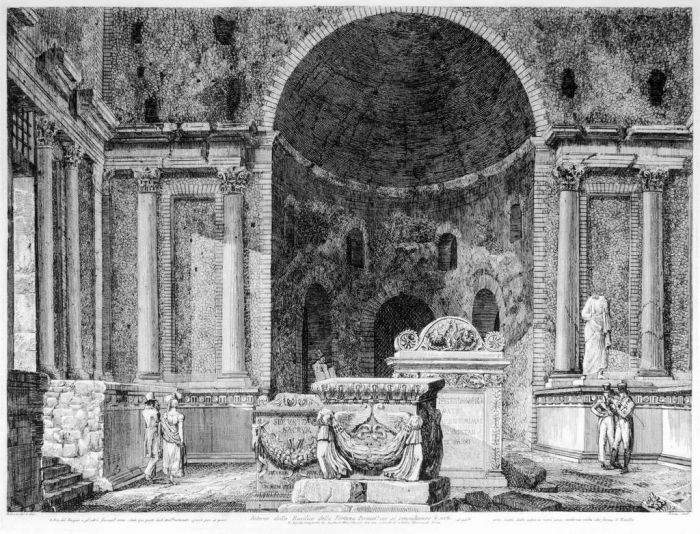 Luigi Rossini, Interno della Basilica dellaFortuna Prenestina. Roma, 1826, Luigi Rossini, Tivoli, Rome, Architecture, Ruins, Landscape, Roman, Villa, Palace, Neoclassicism, Old Masters, Artworks, Etchings, Engraves, Archeology, Monuments, Piranesi, Basili