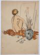 "Nude"  is an original erotic ink and watercolor drawing on ivory-colored paper, glued on white paper, realized by Anonymous Artist of the XX Century.