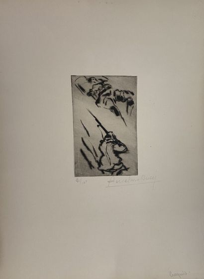 "Military" 1917s is a beautiful print in etching technique, realized by Anselmo Bucci (1887-1955).