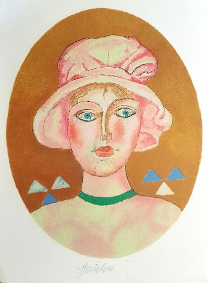 Contemporary art, Artwork, Print, Lithograph, Franco Gentilini, Ragazza Nell'ovale G