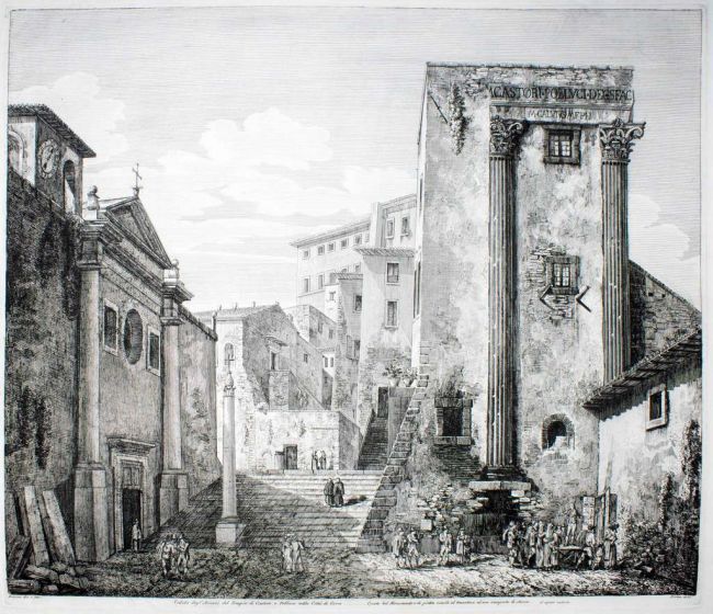 Luigi Rossini, Veduta degl'Avanzi del Tempio di Castore e Pollice nella Città di Cora. Rome, 1825,.