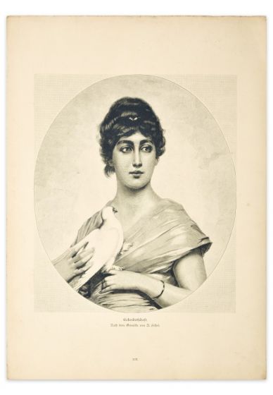Woman with Dove is an original zincography on paper realized by D'Apres M. Sichel, in 1905.