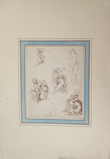 "Figure"  is an original brown marker pen drawing on ivory-colorated paper by Anonymous Artist of XX Century.