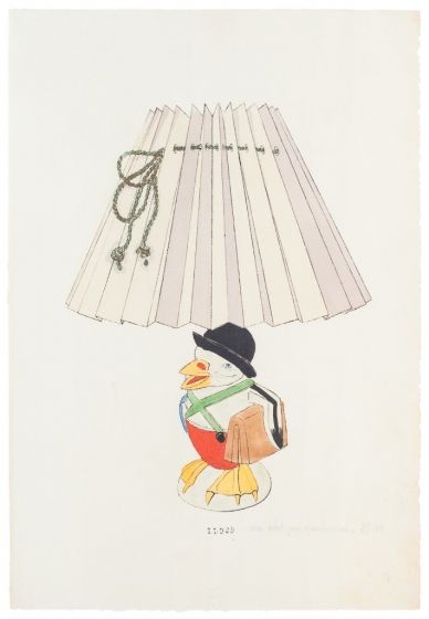 "Lamp and Decoration" is an original watercolor drawing on ivory-colorated paper by Anonymous Artist of XIX Century.