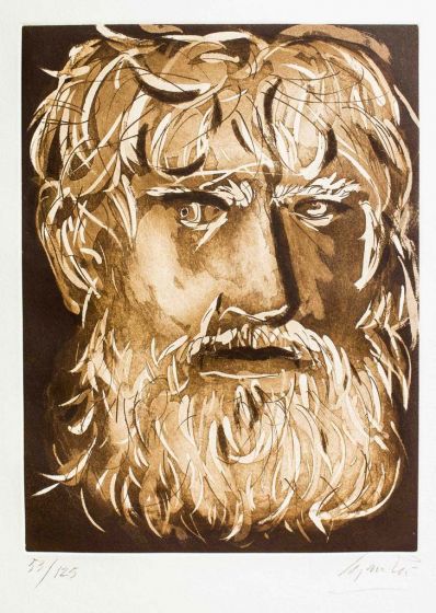 Contemporary art, Artwork, Print, Etching, Giacomo Manzù, Head of Oedipus II, Touchstone Suite