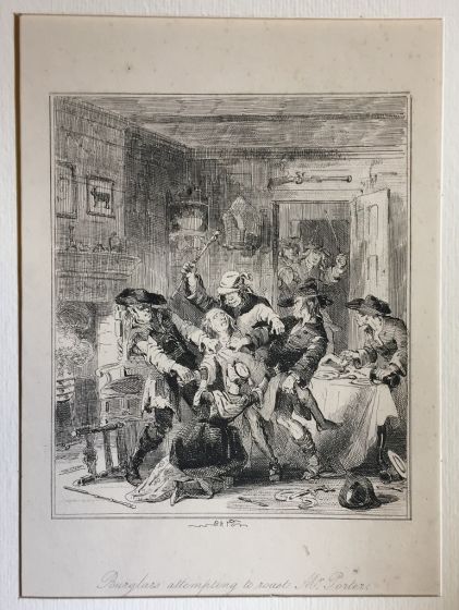 Phiz, Burglars attempting to roast Mr. Porter, Browne Hablot Knight, Phiz, Charles Dickens, DSatire, Illustration, London, Bristol,  George Cruikshank,  John Leech,  David Copperfield, Pickwick, Dombey and his son, Martin Chuzzlewit, Burglars, Porter, roa