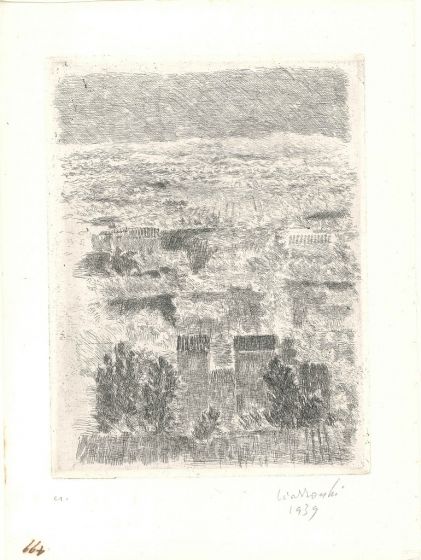 Arnoldo Ciarrocchi, Paesaggio con luna, Landscape with moon, Etching, 1939, Modern Art, Artwork, Graphic Art