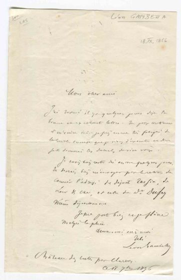 Autograph Letter by Leon Gambetta - Original Manuscripts
