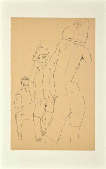 Schiele Drawing a Nude Model in front of a Mirror 