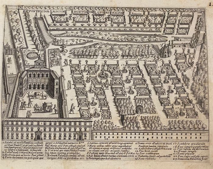Pianta dei Giardini di S.Maria - Roma is an original drawing in etching technique on ivory-colored paper, realized by Anonymous Artist of the 17th Century.