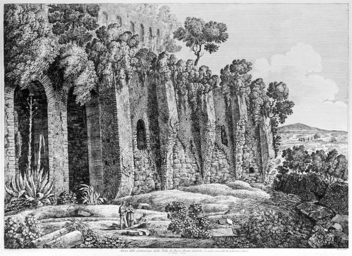 Luigi Rossini, Avanzi delle sostruzioni della Villa di Marco Bruto Giurista. Rome, 1826.