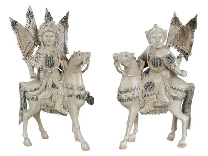 A Pair of Ivory Carvings of Knights  - Design and Decorative Objects