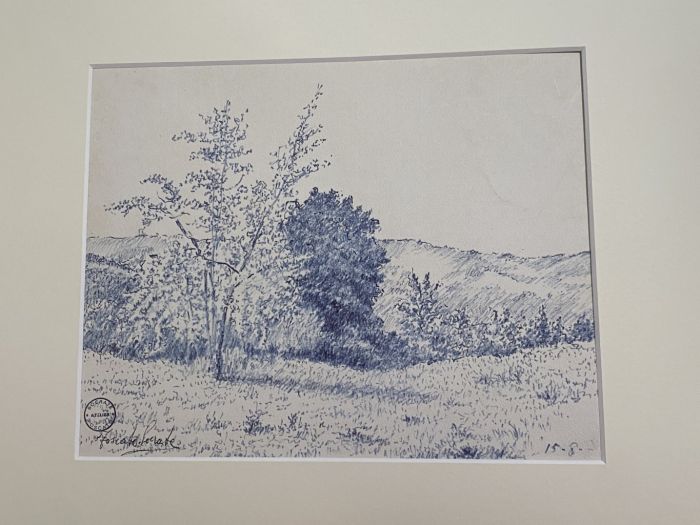 "Landscape"  is an original China Ink drawing on ivory-colorated cardboard by Socrate Foscato.