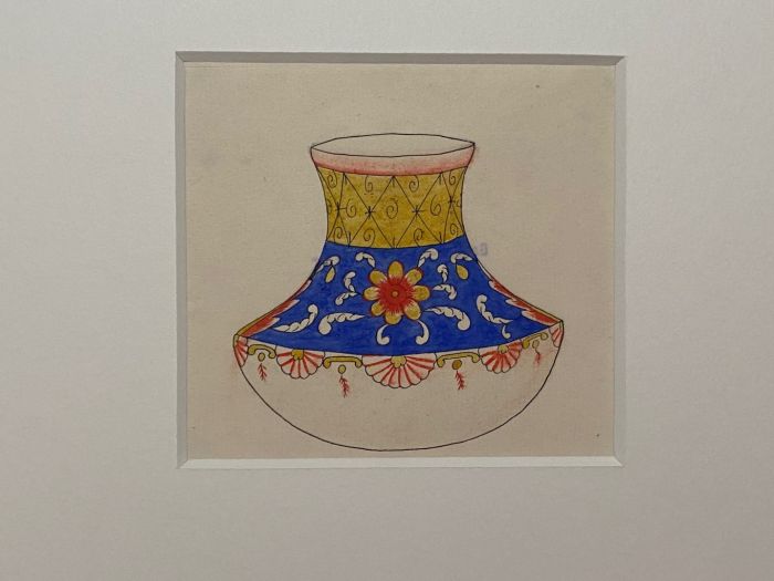 "Porcelain Vase"  is an original China ink and watercolor drawing on ivory-colorated paper by Anonymous Artist of XIX Century.