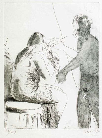Giacomo Manzù, Artwork, Modern Art, Etching, Touchstone Suite, Italian Art, Print, Painter with Model II