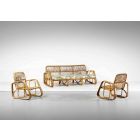  Bamboo and Fabric Sofa with Pair of Armchairs