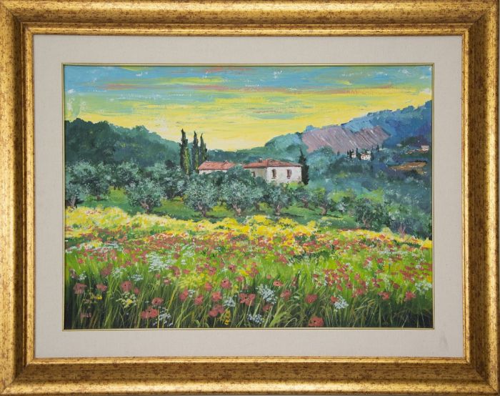 Flowers among the olive trees by Luciano Sacco - Contemporary  Artwork