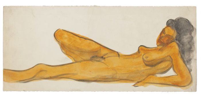 Nude  is an original drawing in tempera and watercolor a on paper, realized by Jean Delpech (1988-1916)