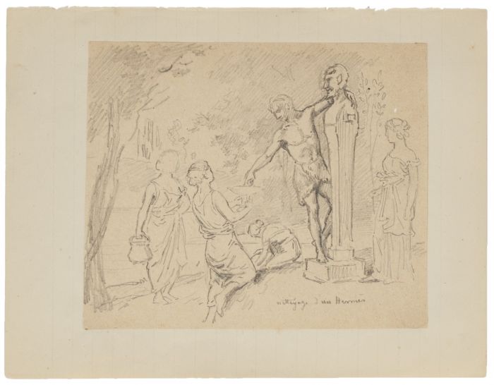 "Nettoyage d'un Herrés" is an original drawing in tempera on paper, realized by an Anonymous French Artist of the XX Century 