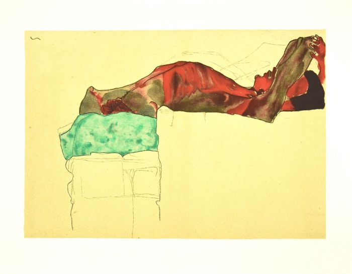 Reclining Male Nude with Green Cloth by Egon Schiele - Modern Artwork