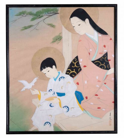 Woman With Child And Bird
