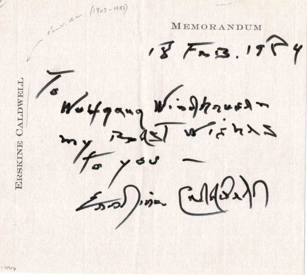 Autograph Dedication by Erskine Caldwell - Original Manuscripts