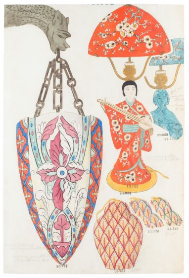 "Lamps"  is an original China ink and watercolor drawing on ivory-colorated paper by Anonymous Artist of XIX Century.