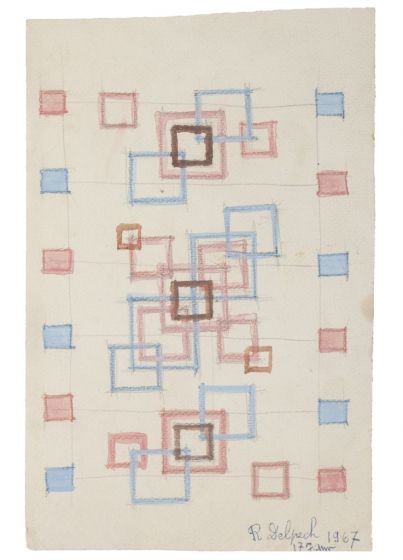 "Abstract Composition" is an original drawing in watercolor on paper, realized by Jean Delpech (1916-1988).