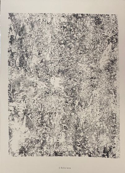 Riche Terre is an original B/W lithograph on watermarked paper "Arc". Abstract composition by the French artist Jean Dubuffet. From the album of "Theatre du sol" (1953-1959). In excellent conditions.